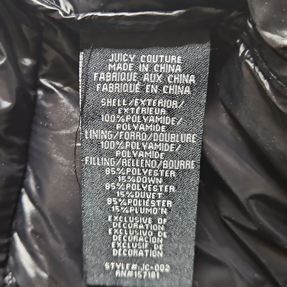 Juicy Couture Shiny Black Puffer Coat Size Medium - Picture 6 of 7